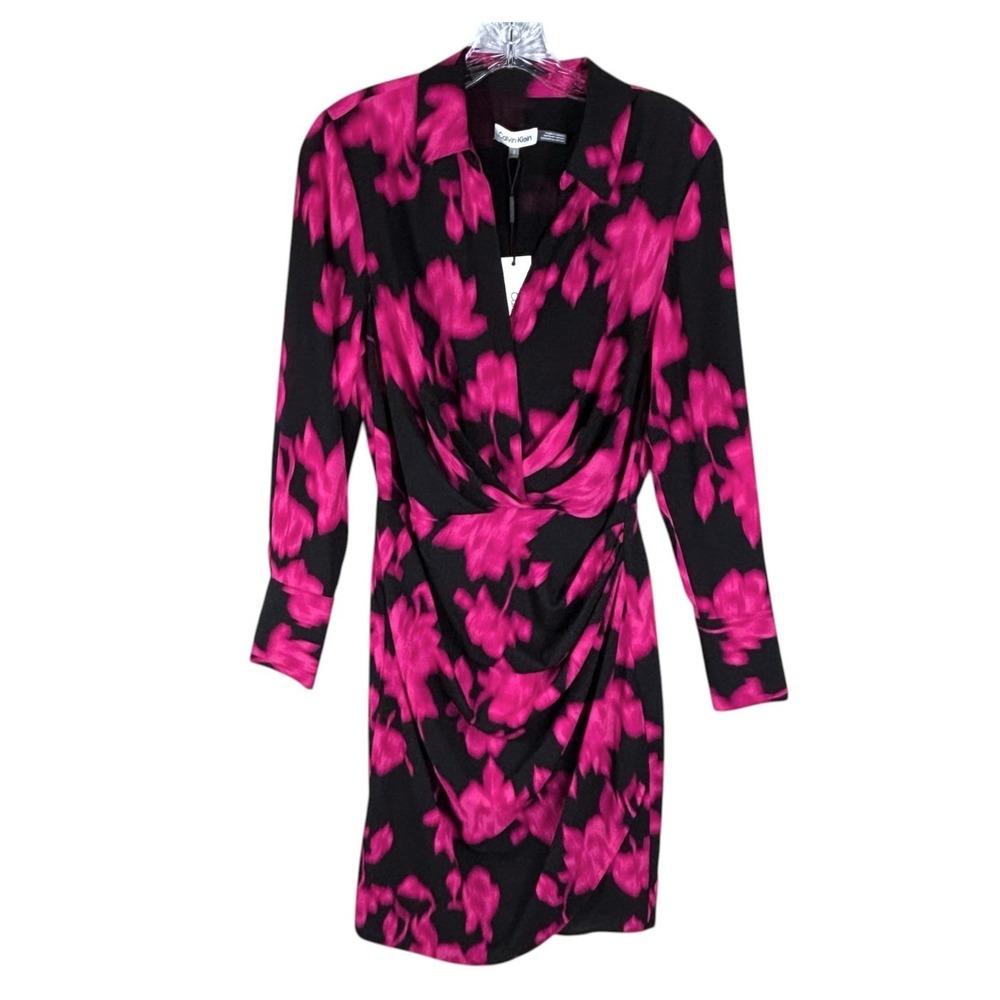 Calvin Klein Dress Sz 8 NWT Pink Long Sleeve Ruched Skirt Elegant‎ Office ASO TV